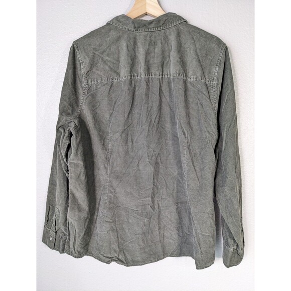 J.Jill Green Corduroy Metal Button Up Shirt Size XL Pocket Collar N64 - Picture 2 of 9